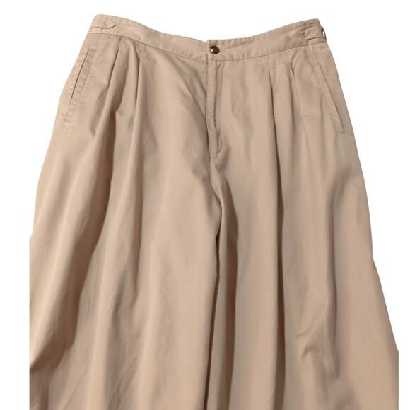 VINTAGE LIZSPORT Pleated Pants Trousers Khaki Tan Size LG Side Buckles High Rise - Picture 3 of 13